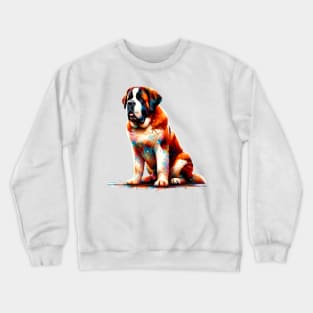 Saint Bernard Dog in Colorful Abstract Splash Art Crewneck Sweatshirt